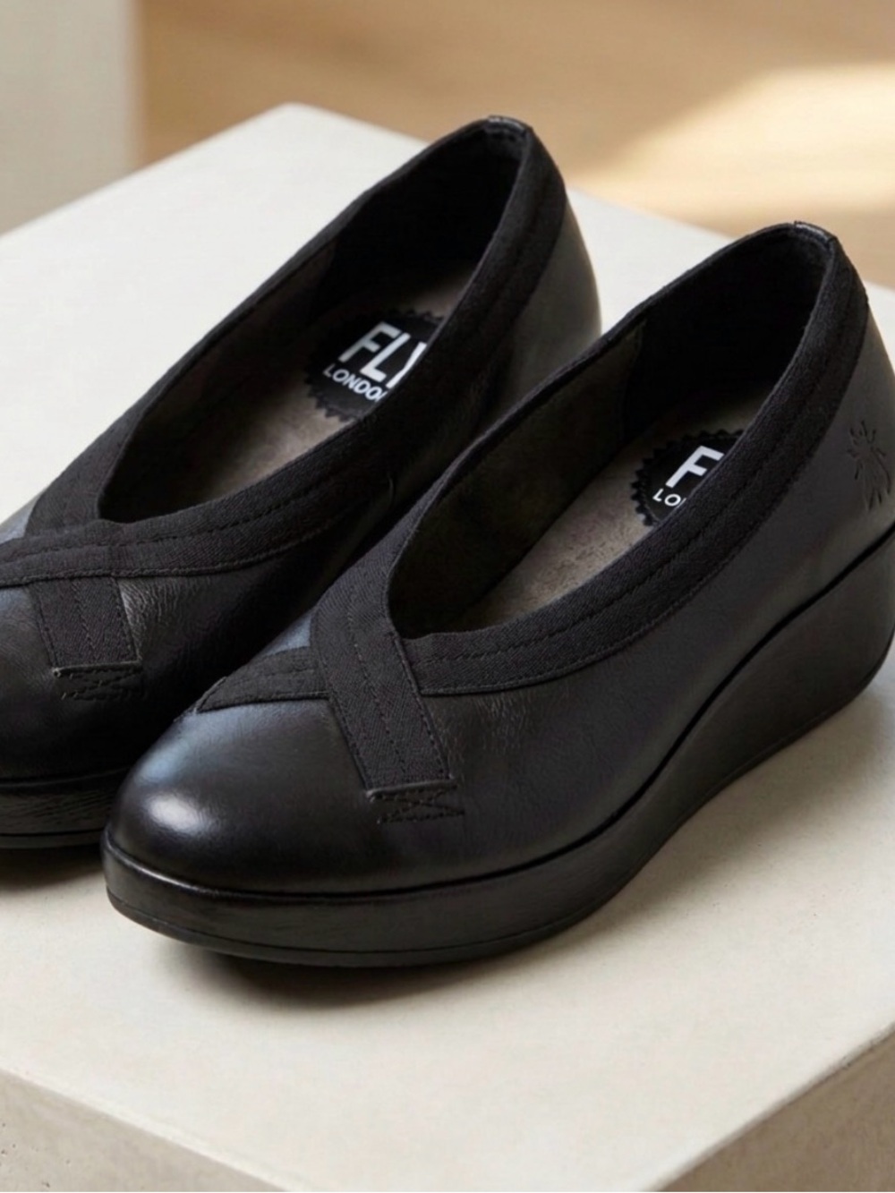 Fly London 9 Leather Wedge Slip-On Shoes Designer Chunky Artsy British Comfy